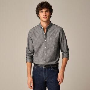 NWT J.Crew Men's Organic Cotton Chambray Shirt in Black Chambray size Medium